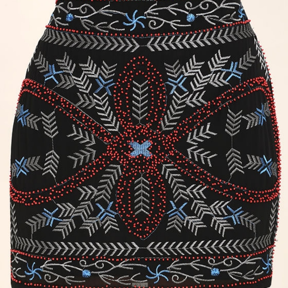 ENVIABLE BLACK BEADED MINI SKIRT